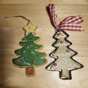 Festive Green and Red Christmas Tree Ornament Duo